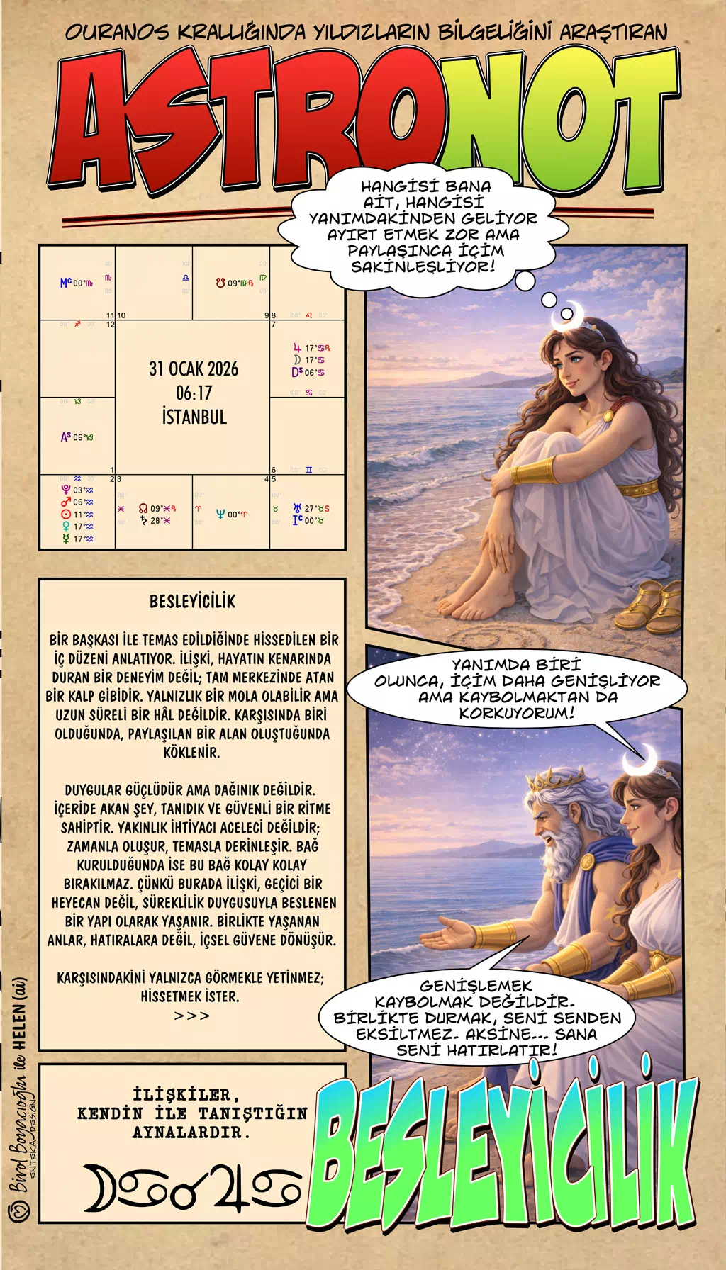 31 Ocak 2026 günlük astroloji – Besleyicilik teması, ilişkilerde duygusal destek ve içsel denge
