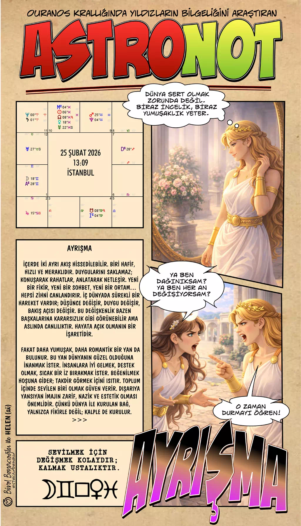 25 Şubat 2026 günlük astroloji – Ayrışma teması, kimlik ve ifade özgürlüğü