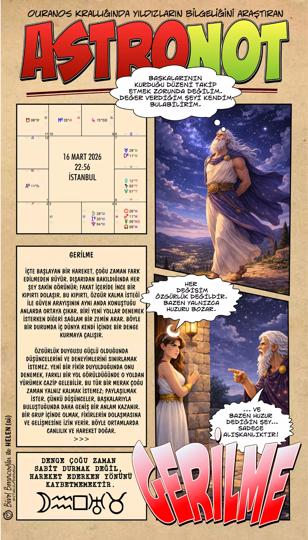 16 Mart 2026 günlük astroloji – Gerilme teması ve içsel hareket