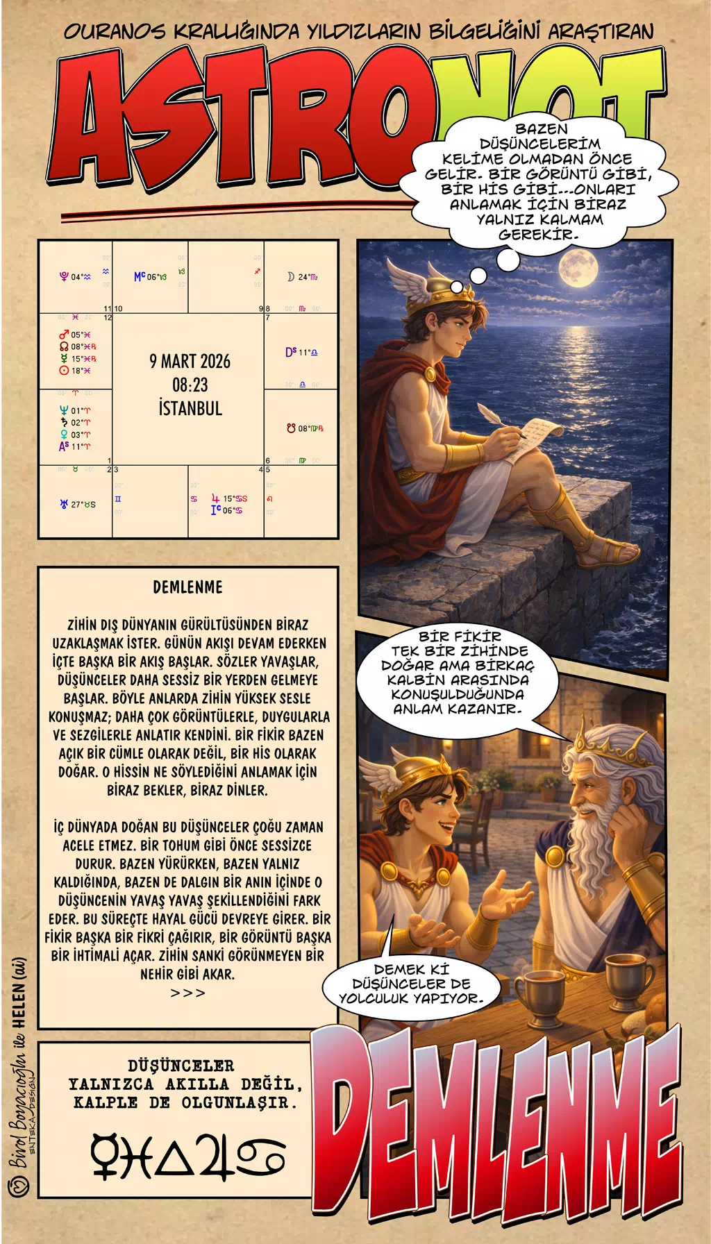 9 Mart 2026 günlük astroloji – Demlenme teması ve içe yönelen düşünceler