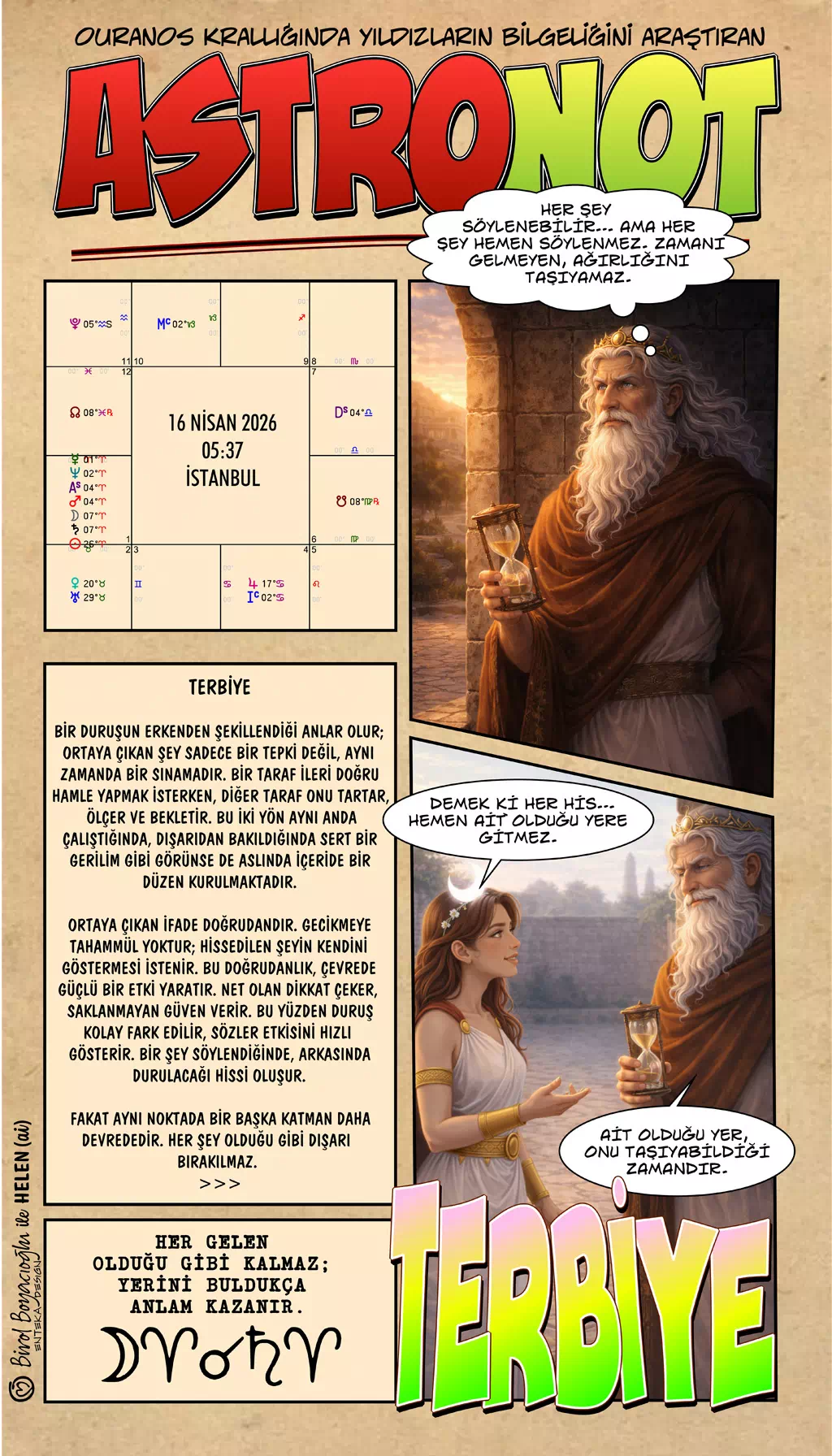 16 Nisan 2026 günlük astroloji – Terbiye teması ve ölçü