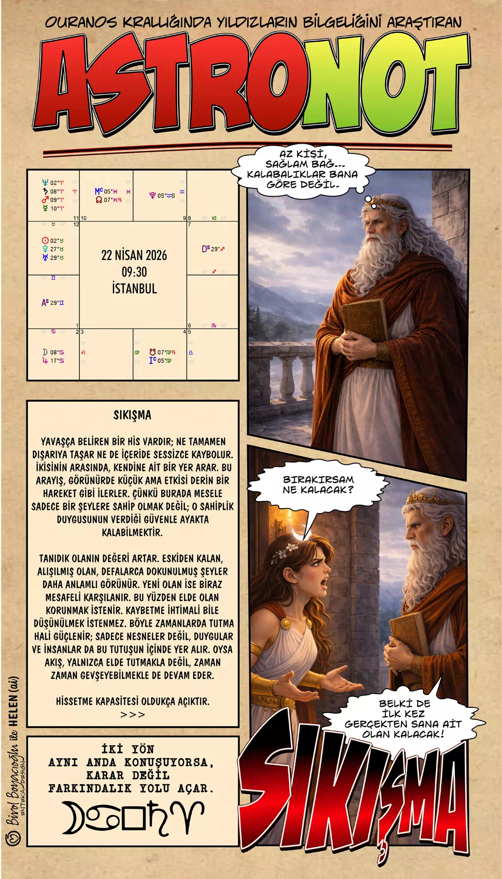 22 Nisan 2026 günlük astroloji – Sıkışma teması ve içsel denge arayışı