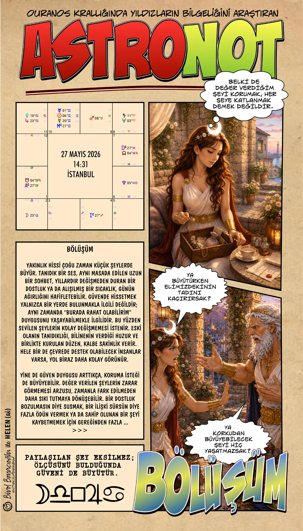 27 Mayıs 2026 günlük astroloji – Bölüşüm teması ve güven hissi