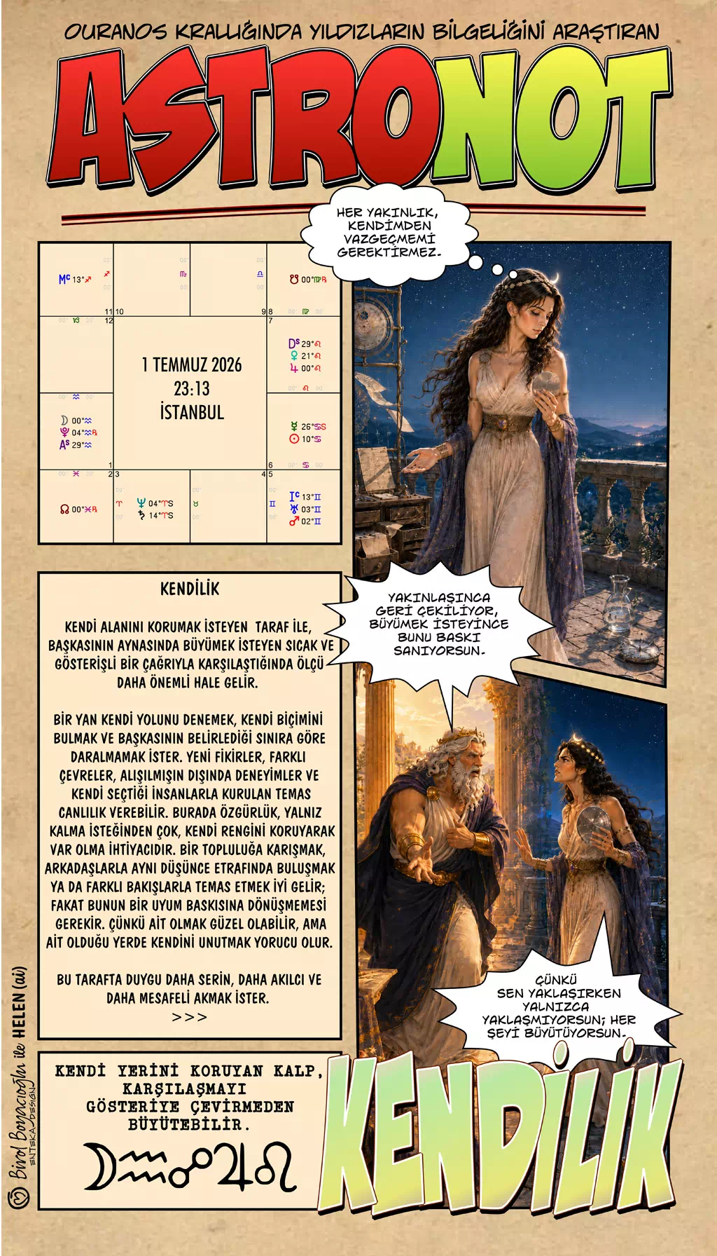 1 Temmuz 2026 günlük astroloji – Kendilik teması ve kendi alanını koruma