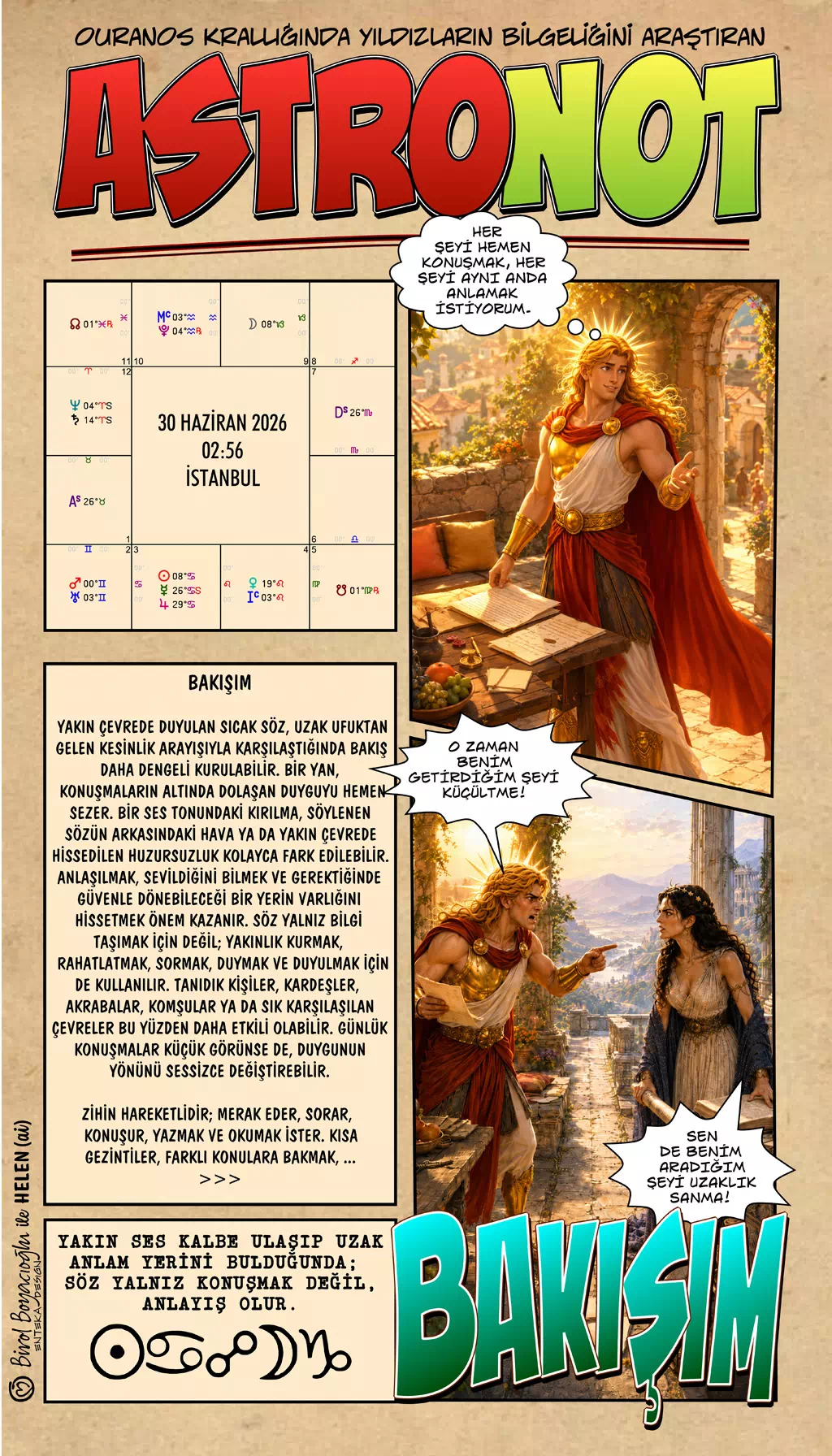 30 Haziran 2026 günlük astroloji – Bakışım teması ve anlayışın derinleşmesi