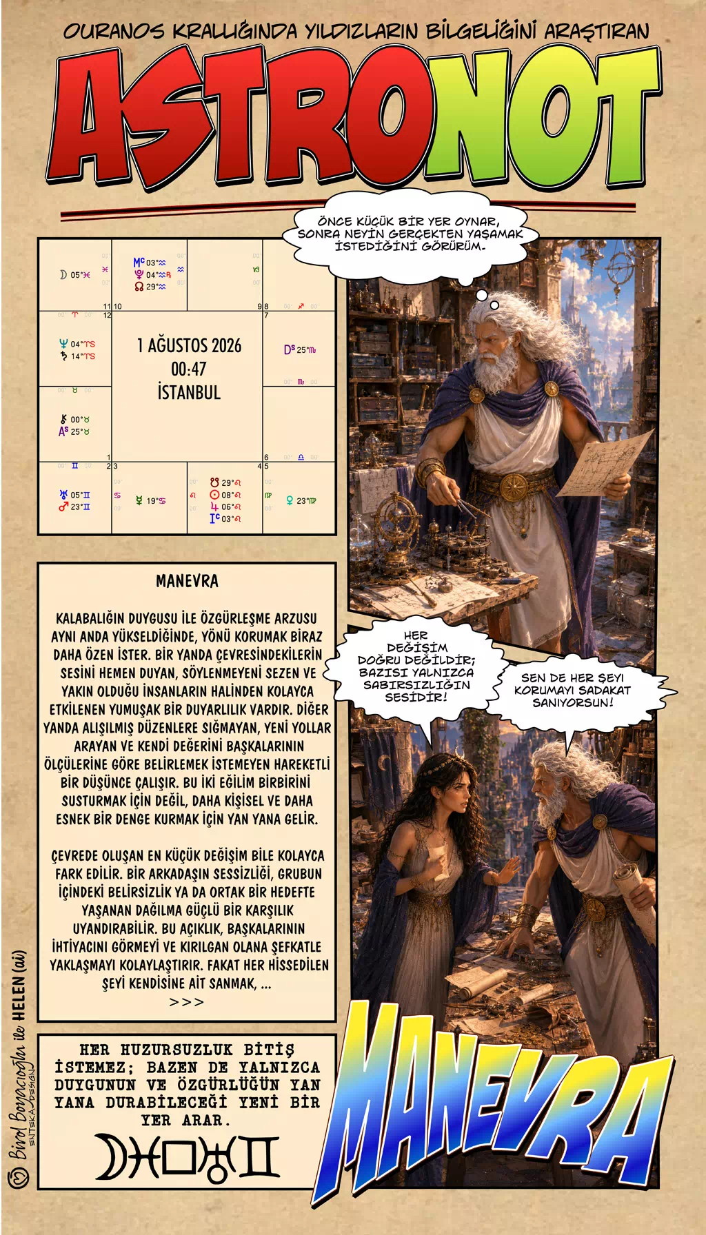 1 Ağustos 2026 günlük astroloji – Manevra teması ve duygu ile özgürlük arasında yeni bir yön arayışı