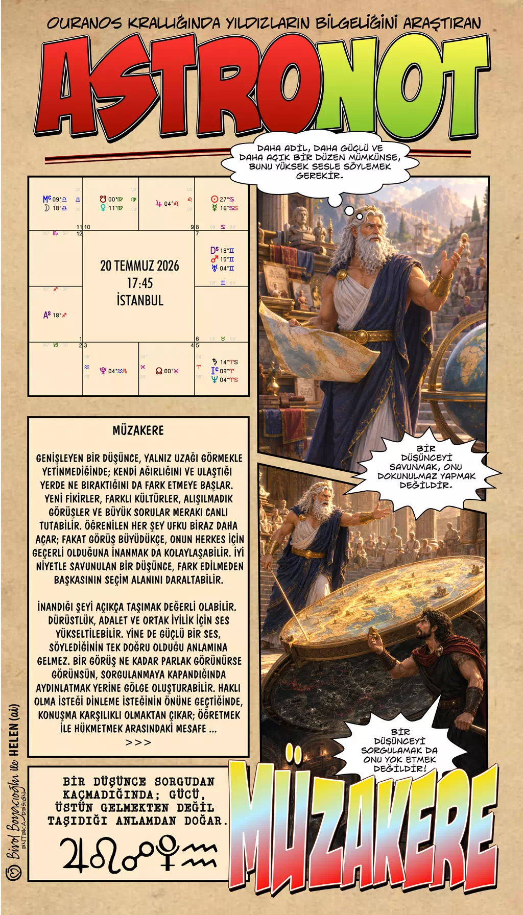 20 Temmuz 2026 günlük astroloji – Müzakere teması ve düşüncenin anlam kazanması