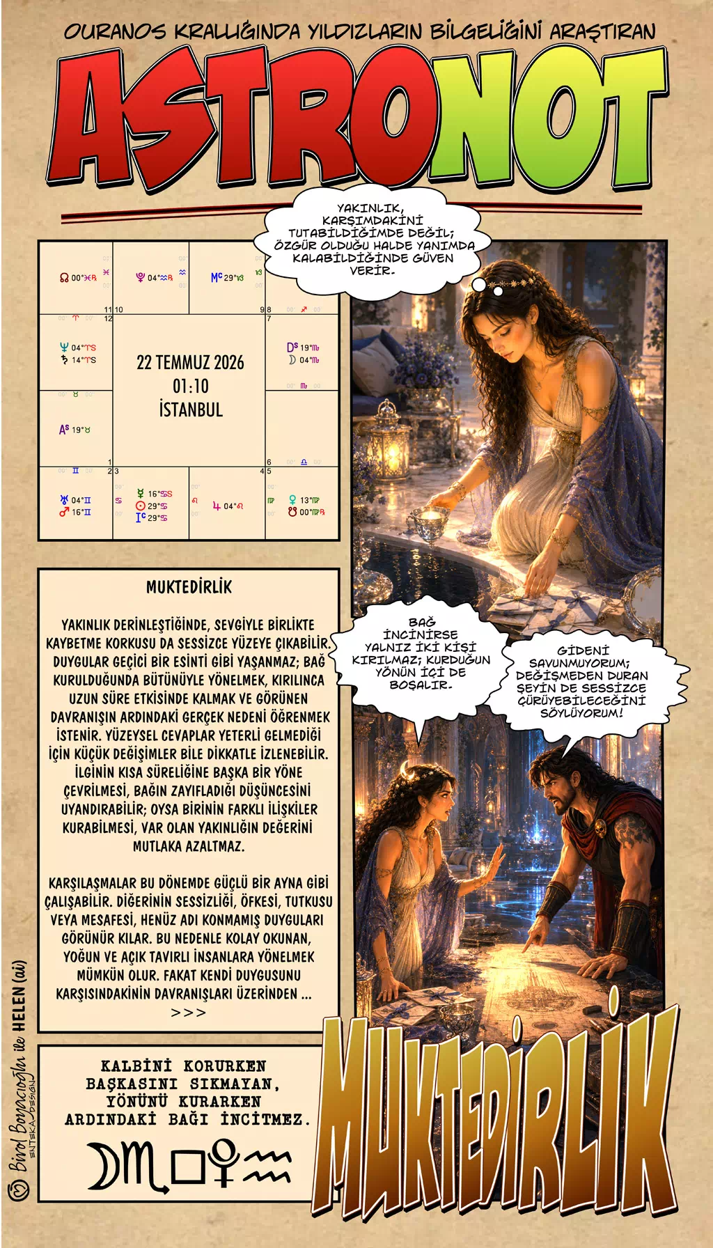 22 Temmuz 2026 günlük astroloji – Muktedirlik teması ve bağı incitmeden yönünü koruma