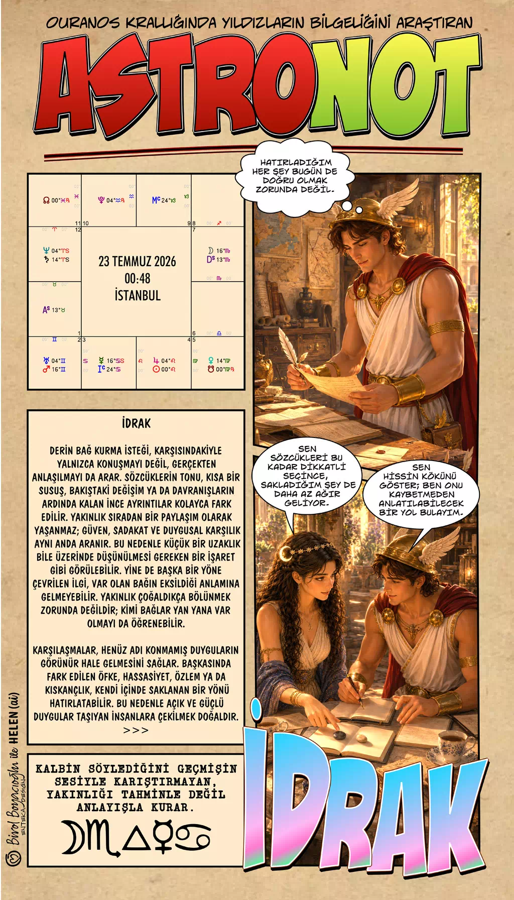 23 Temmuz 2026 günlük astroloji – İdrak teması ve yakınlıkta anlayış geliştirme