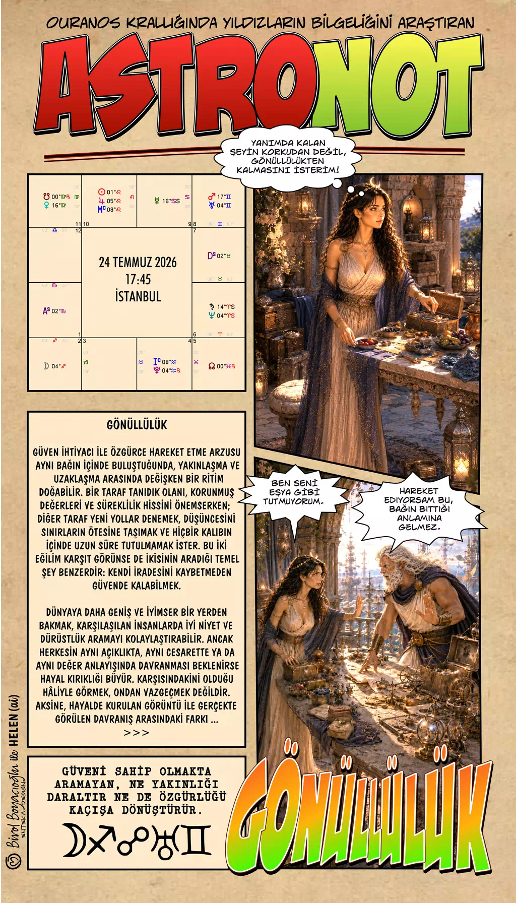 24 Temmuz 2026 günlük astroloji – Gönüllülük teması ve güven ile özgürlük dengesi