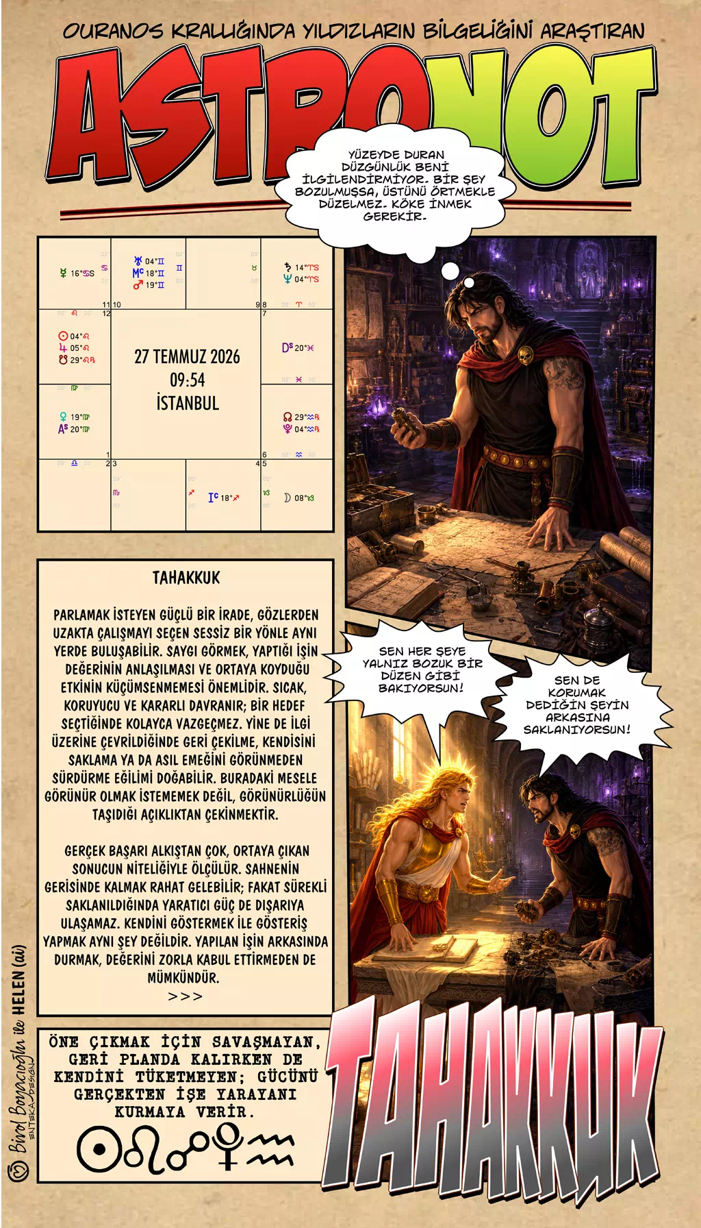 27 Temmuz 2026 günlük astroloji – Tahakkuk teması ve gücü işe yarayan yapıya dönüştürme