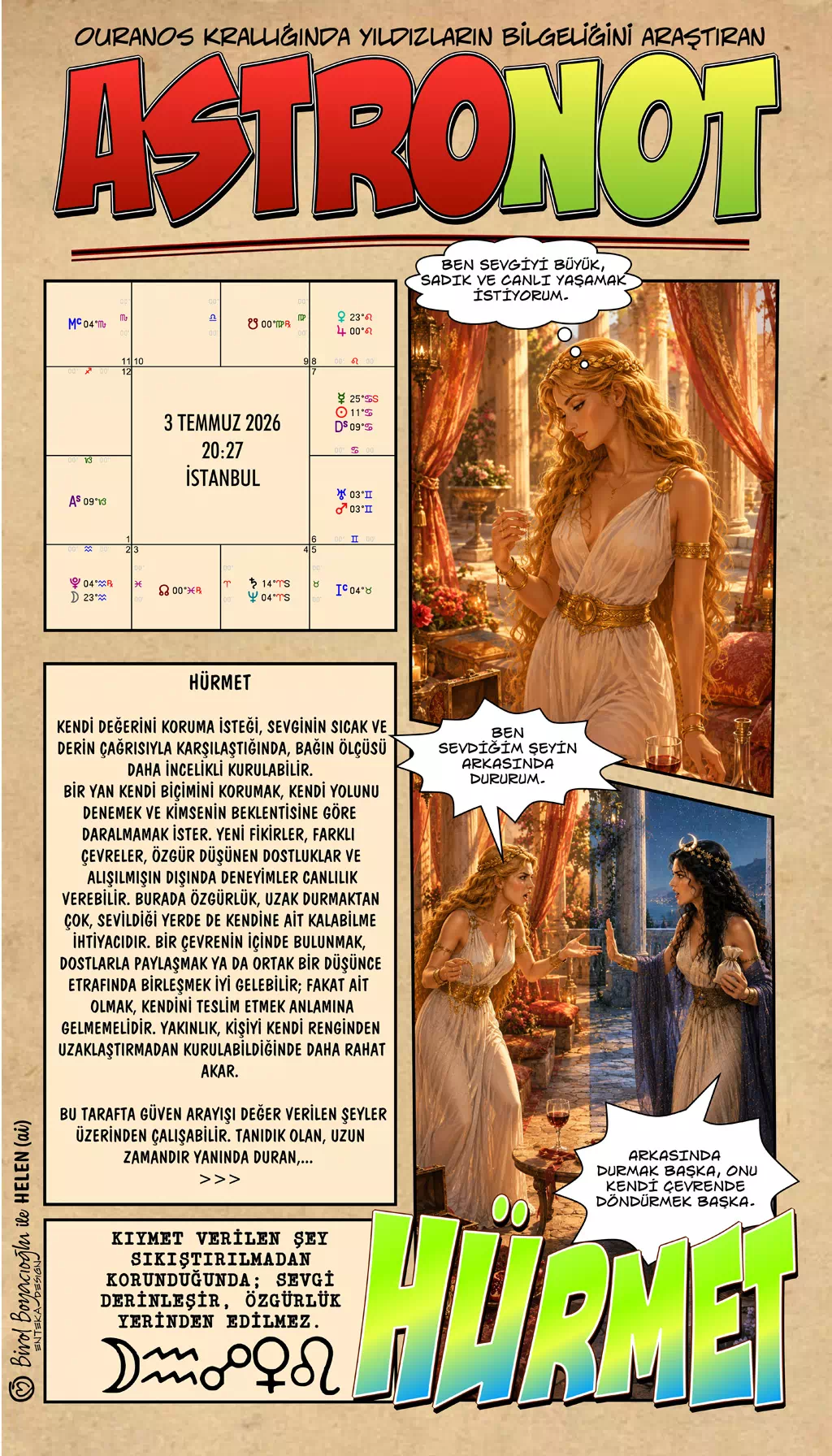 3 Temmuz 2026 günlük astroloji – Hürmet teması ve kıymeti koruma