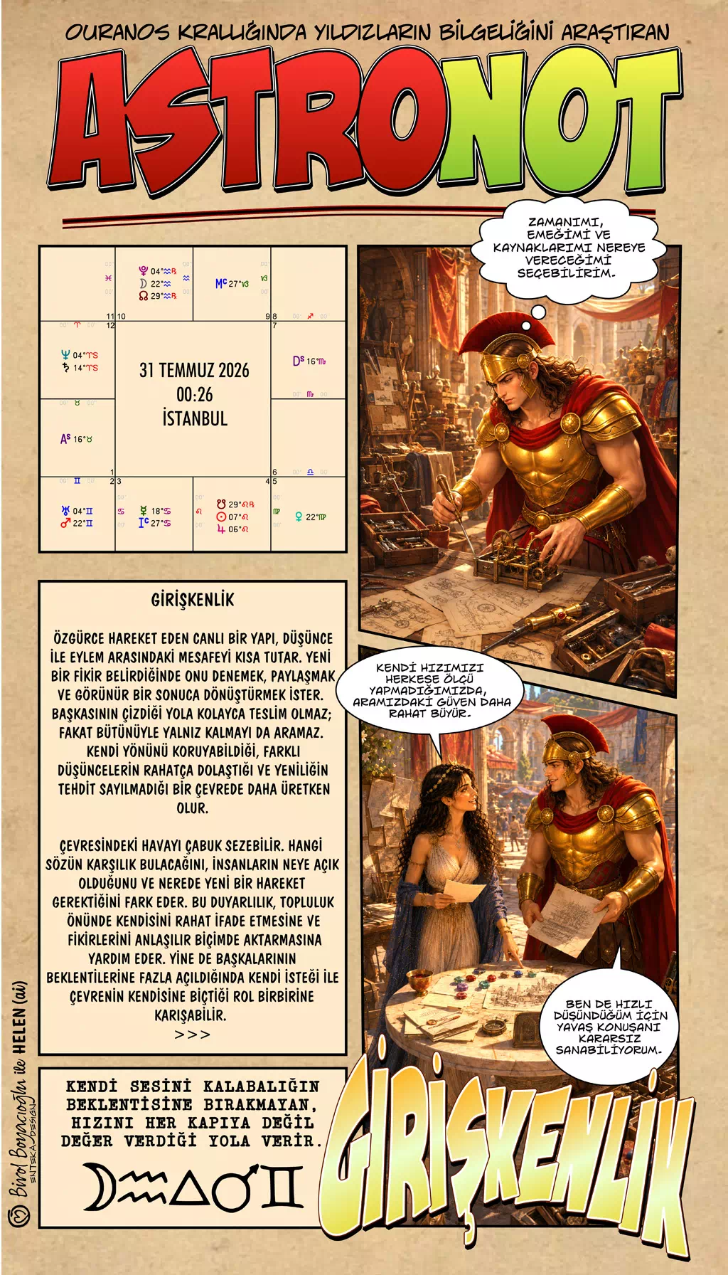 31 Temmuz 2026 günlük astroloji – Girişkenlik teması ve kendi yönünü koruyan hareket