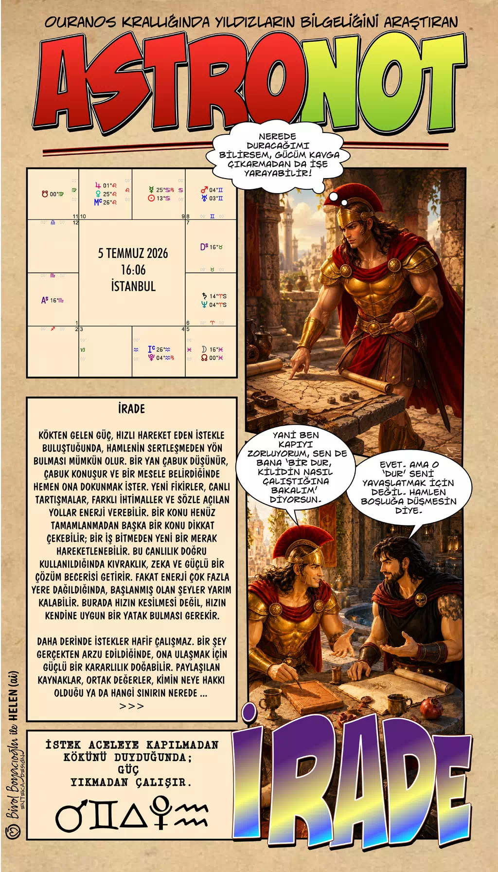 5 Temmuz 2026 günlük astroloji – İrade teması ve gücün yön bulması