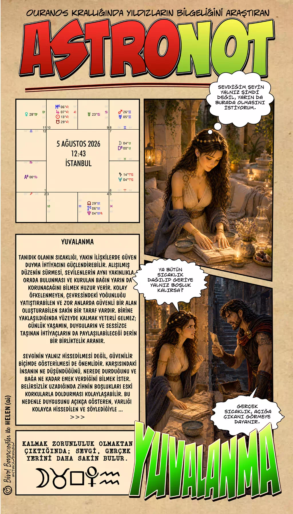 5 Ağustos 2026 günlük astroloji – Yuvalanma teması ve sevginin güvenli yerini bulması