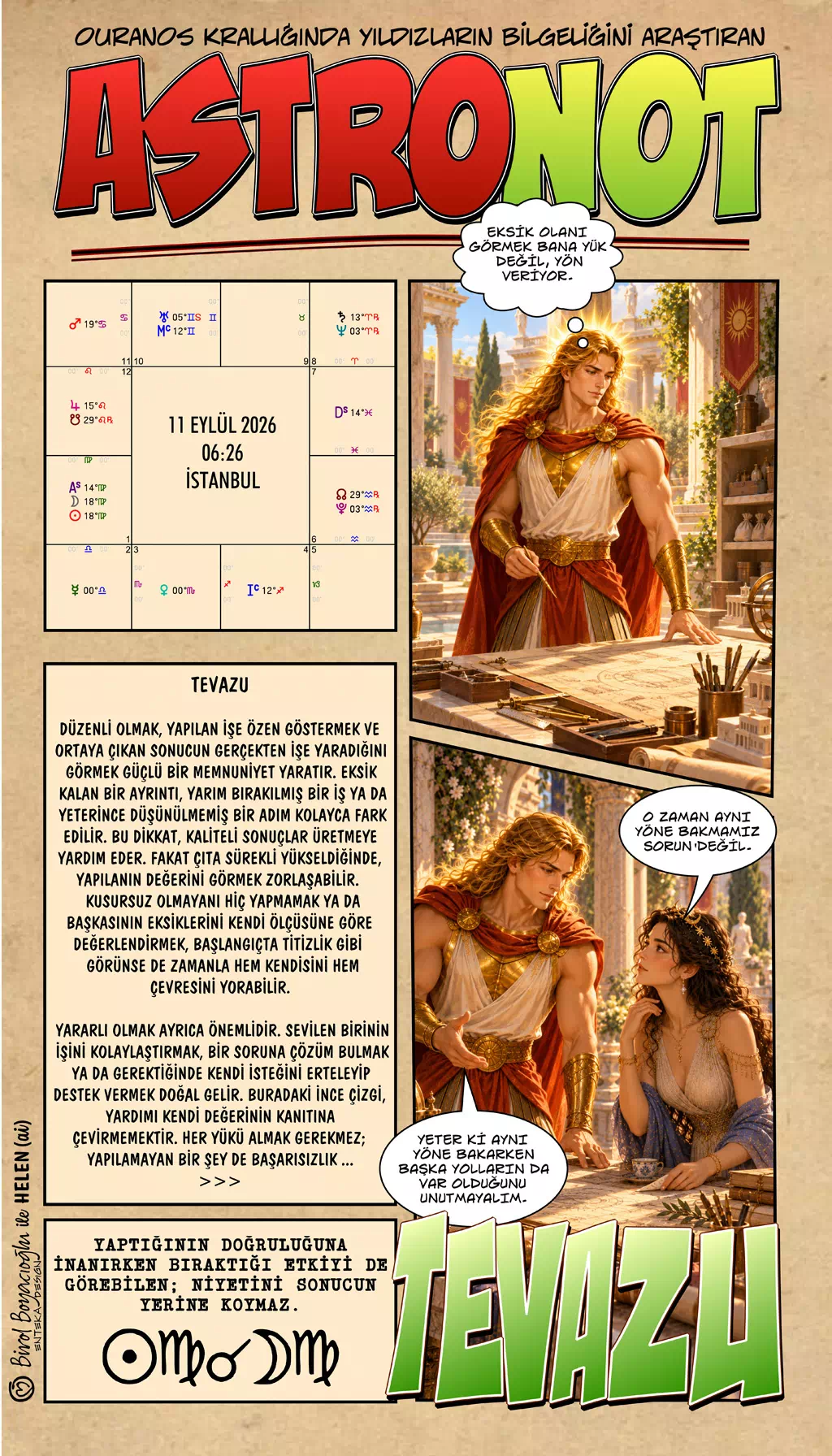 11 Eylül 2026 günlük astroloji – Tevazu teması ve yapılan işin doğruluğunu korurken etkisini de görebilme