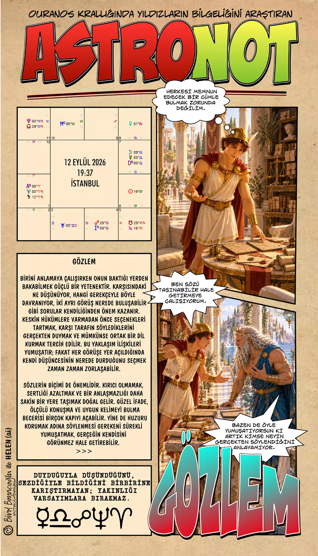 12 Eylül 2026 günlük astroloji – Gözlem teması ve yakın ilişkilerde sezgi ile bilgiyi ayırarak ortak dil kurma