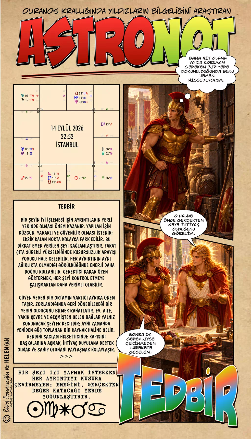 14 Eylül 2026 günlük astroloji – Tedbir teması ve ayrıntılara dikkat ederken emeği gerçekten değer katacağı yere yöneltme