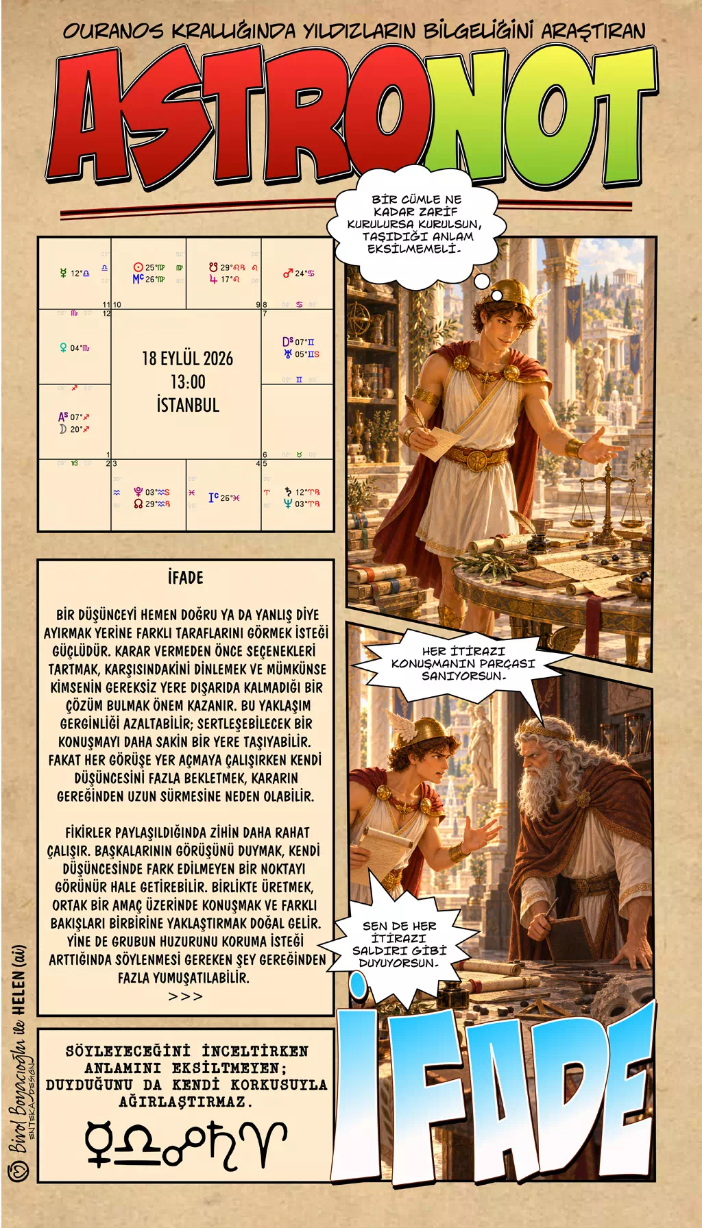 18 Eylül 2026 günlük astroloji – İfade teması ve konuşmalarda anlamı korurken korkunun yükünü söze taşımama