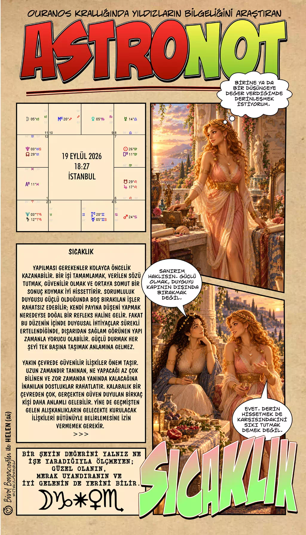 19 Eylül 2026 günlük astroloji – Sıcaklık teması ve sorumlulukların içinde güzel olana, meraka ve iyi gelene yer açma