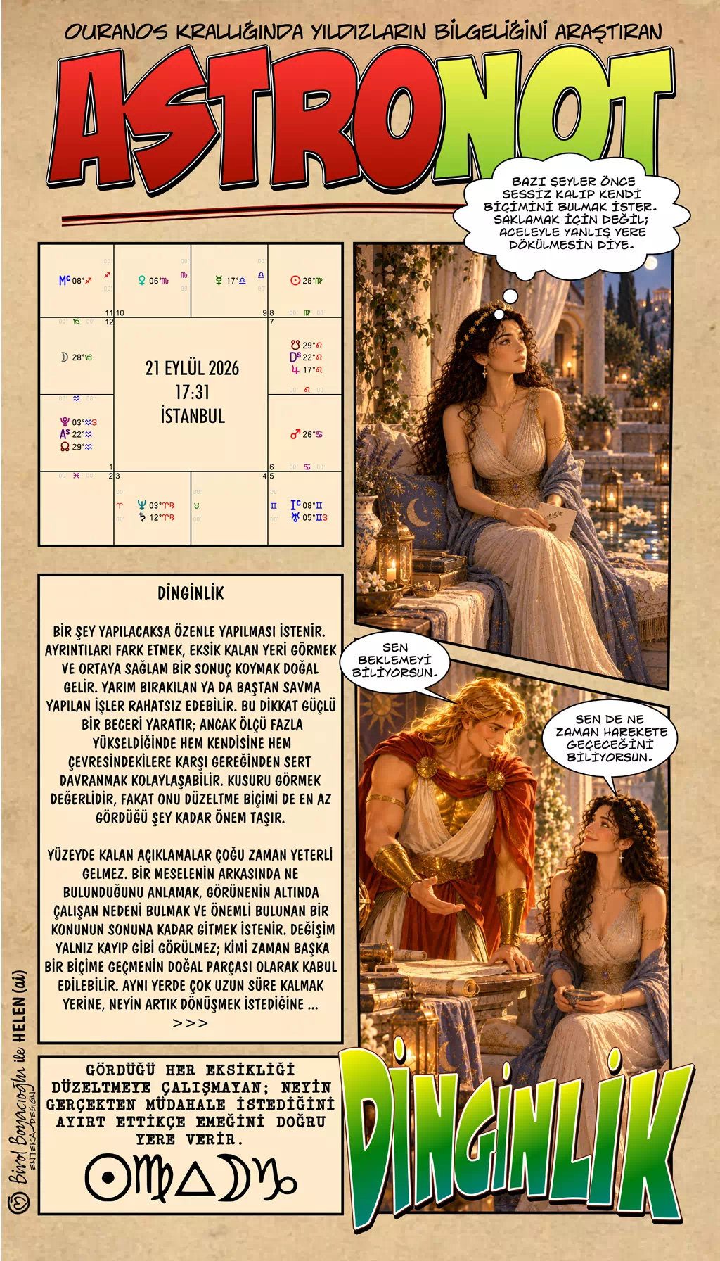 21 Eylül 2026 günlük astroloji – Dinginlik teması ve eksikleri ayırt ederek emeği gerçekten müdahale isteyen yere yöneltme