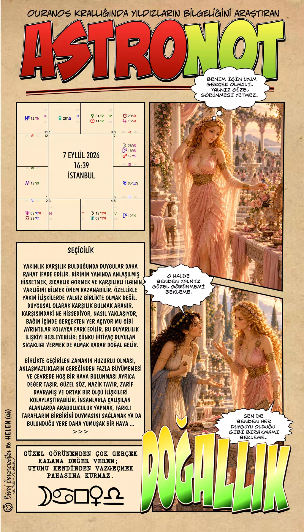 7 Eylül 2026 günlük astroloji – Doğallık teması ve yakın ilişkilerde uyumu korurken kendinden vazgeçmeme