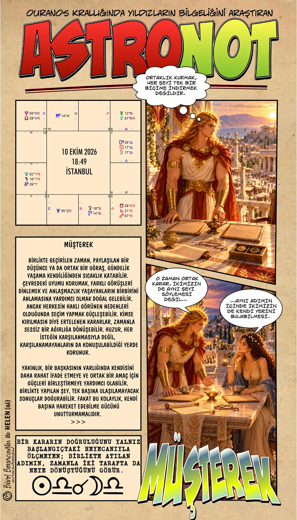 10 Ekim 2026 günlük astroloji – Müşterek teması ve birlikte alınan kararların zamanla iki tarafta da nasıl karşılık bulduğunu görebilme