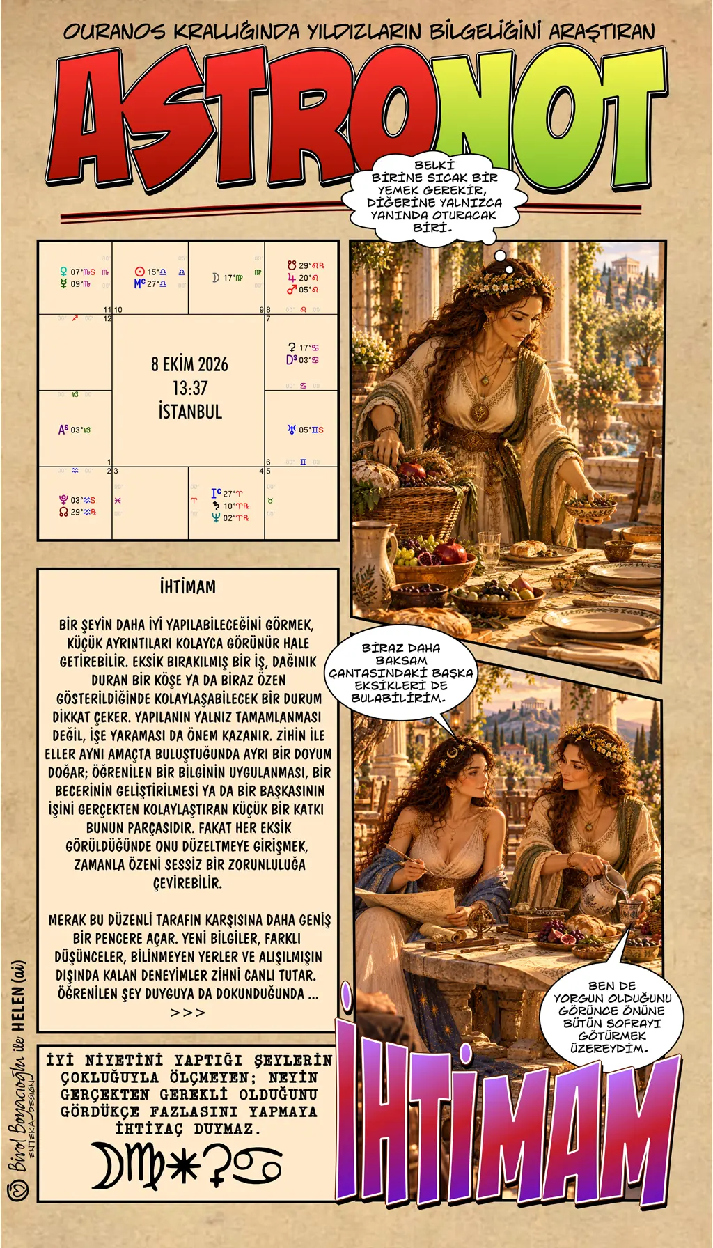 8 Ekim 2026 günlük astroloji – İhtimam teması ve iyi niyeti yapılanların çokluğuyla değil gerçekten gerekli olanla ölçme